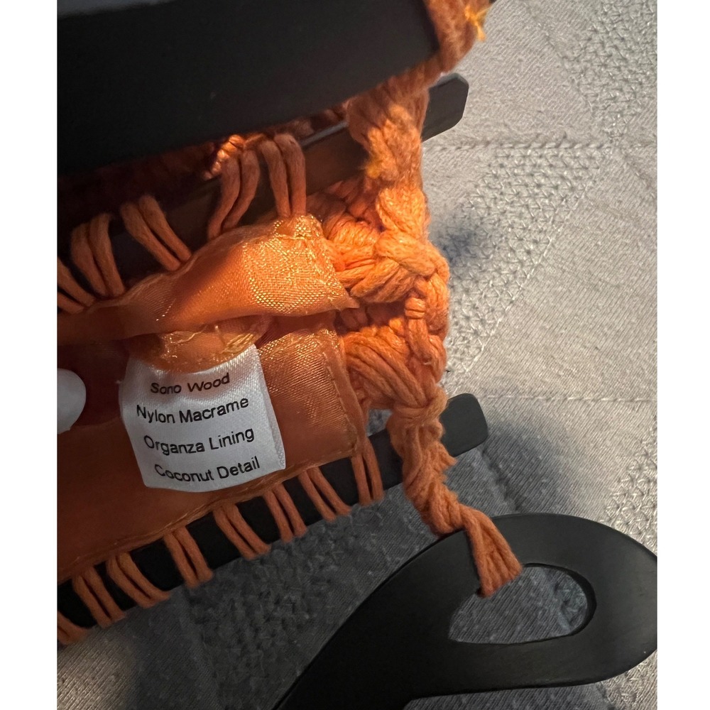 Max Studio Macrame Handbag Small Orange Wood Handle Boho Woven Bag - Picture 2 of 7